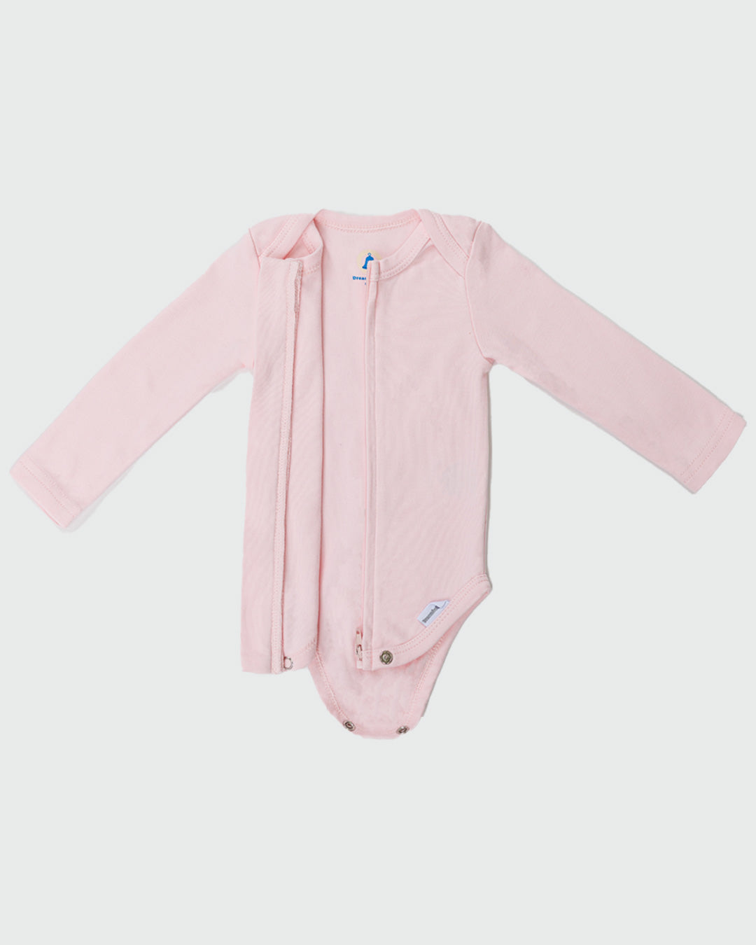 Long Sleeve Zipper Bodysuit in Blush, 9-12M - Dreambelles