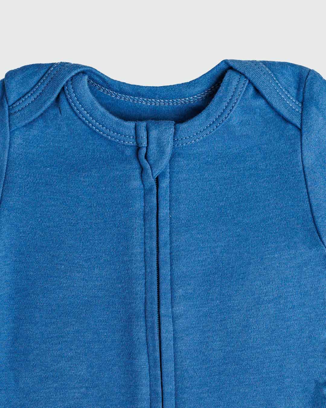 Short Sleeve Zipper Bodysuit in Denim, 9-12M - Dreambelles