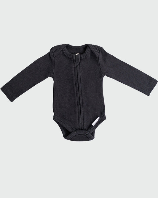 Long Sleeve Zipper Bodysuit in Eclipse, 9-12M - Dreambelles
