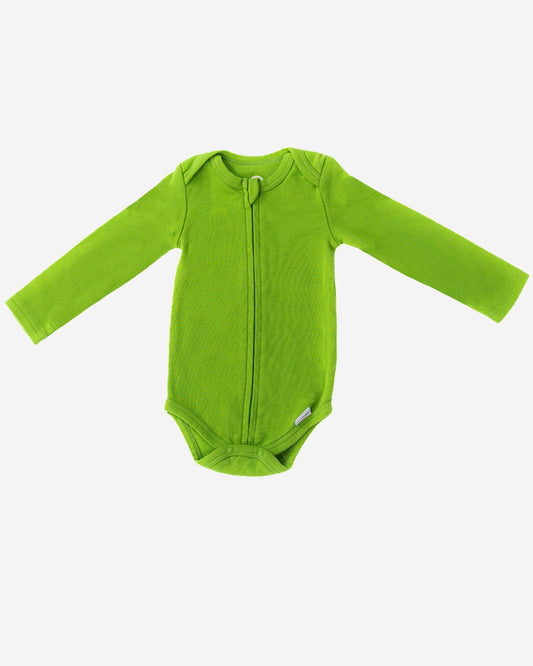 Long Sleeve Zipper Bodysuit in Forest, 9-12M - Dreambelles