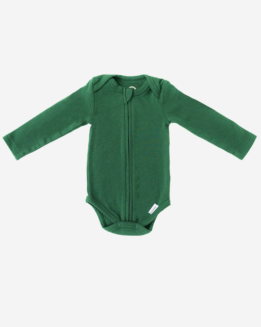 Long Sleeve Zipper Bodysuit in Hunter, 3-6M - Dreambelles