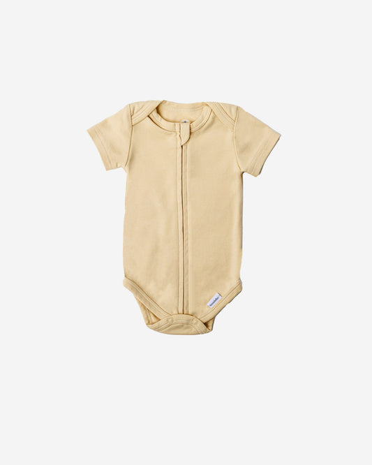 Short Sleeve Zipper Bodysuit in Latte, 0-3M - Dreambelles