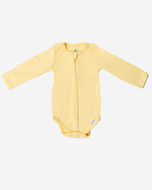 Long Sleeve Zipper Bodysuit in Lemon, 3-6M - Dreambelles