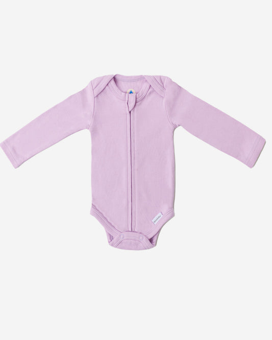 Long Sleeve Zipper Bodysuit in Lilac, 9-12M - Dreambelles