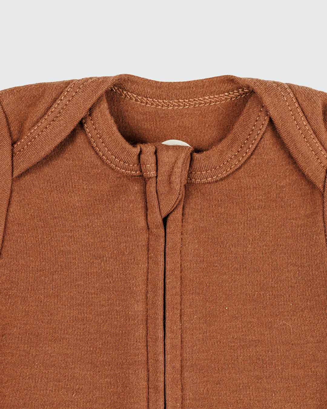 Short Sleeve Zipper Bodysuit in Mocha, 0-3M - Dreambelles