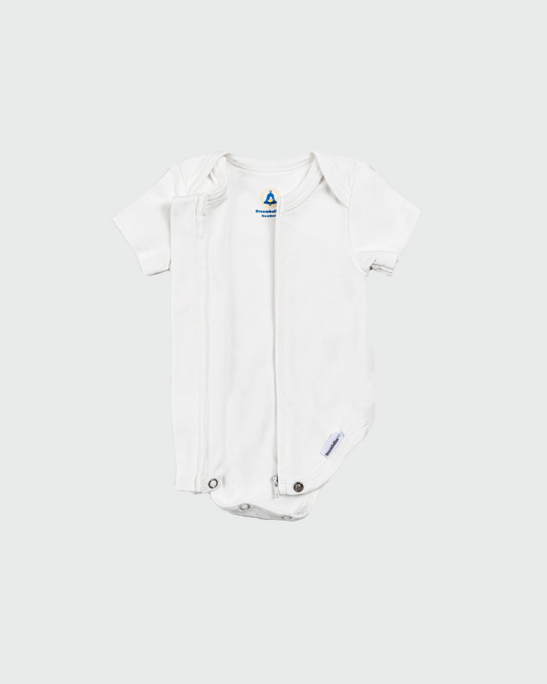 Short Sleeve Zipper Bodysuit in Pearl, 9-12M - Dreambelles