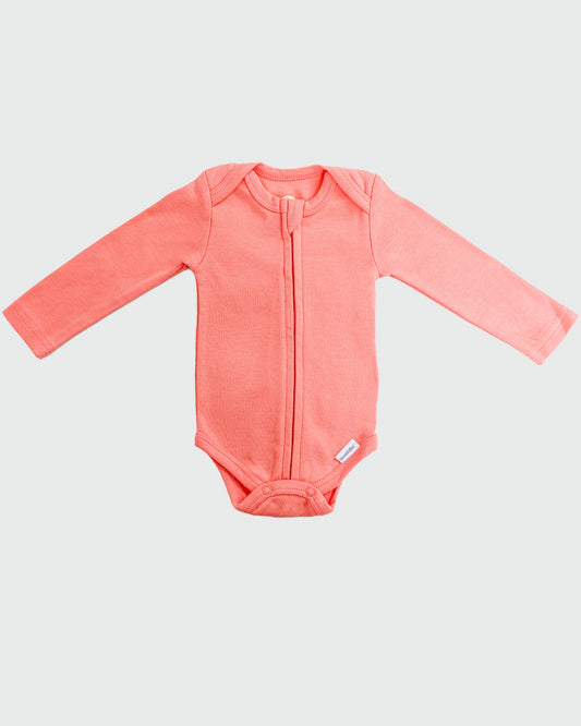 Long Sleeve Zipper Bodysuit in Rose, 3-6M - Dreambelles