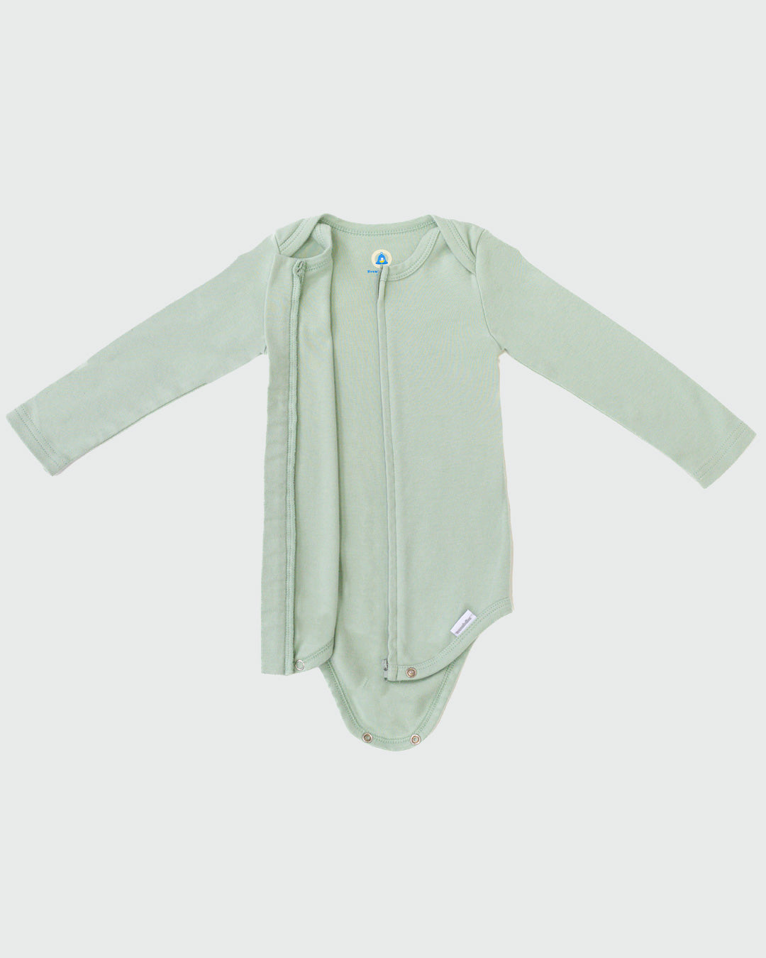 Long Sleeve Zipper Bodysuit in Sage, 9-12M - Dreambelles