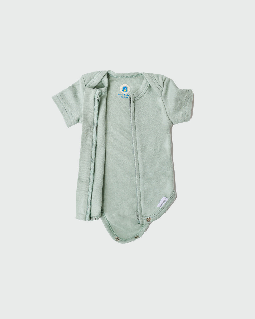 Short Sleeve Zipper Bodysuit in Sage, 9-12M - Dreambelles