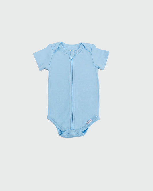 Short Sleeve Zipper Bodysuit in Sky, 9-12M - Dreambelles