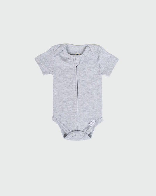 Short Sleeve Zipper Bodysuit in Storm, 9-12M - Dreambelles