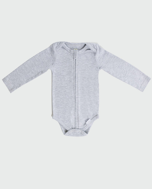 Long Sleeve Zipper Bodysuit in Storm, 0-3M - Dreambelles