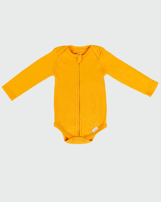 Long Sleeve Zipper Bodysuit in Sunburst, 0-3M - Dreambelles