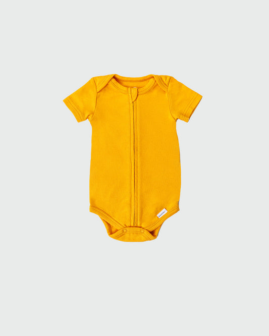 Short Sleeve Zipper Bodysuit in Sunburst, 9-12M - Dreambelles