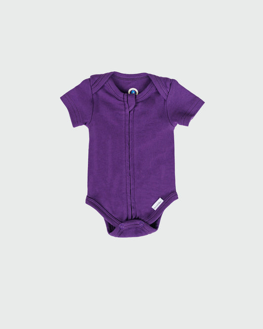 Short Sleeve Zipper Bodysuit in Violet, 3-6M - Dreambelles