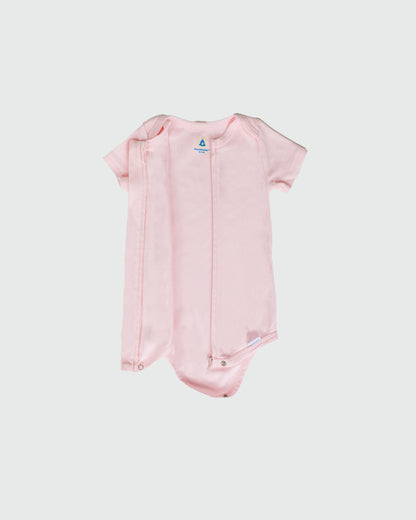 Short Sleeve Zipper Bodysuit in Blush, 3-6M - Dreambelles