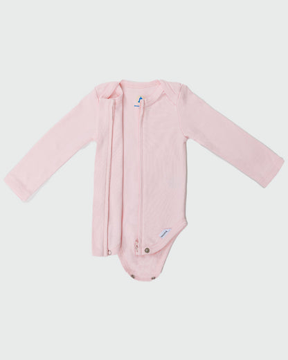 Long Sleeve Zipper Bodysuit in Blush - Dreambelles