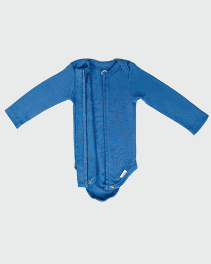 Long Sleeve Zipper Bodysuit in Denim - Dreambelles