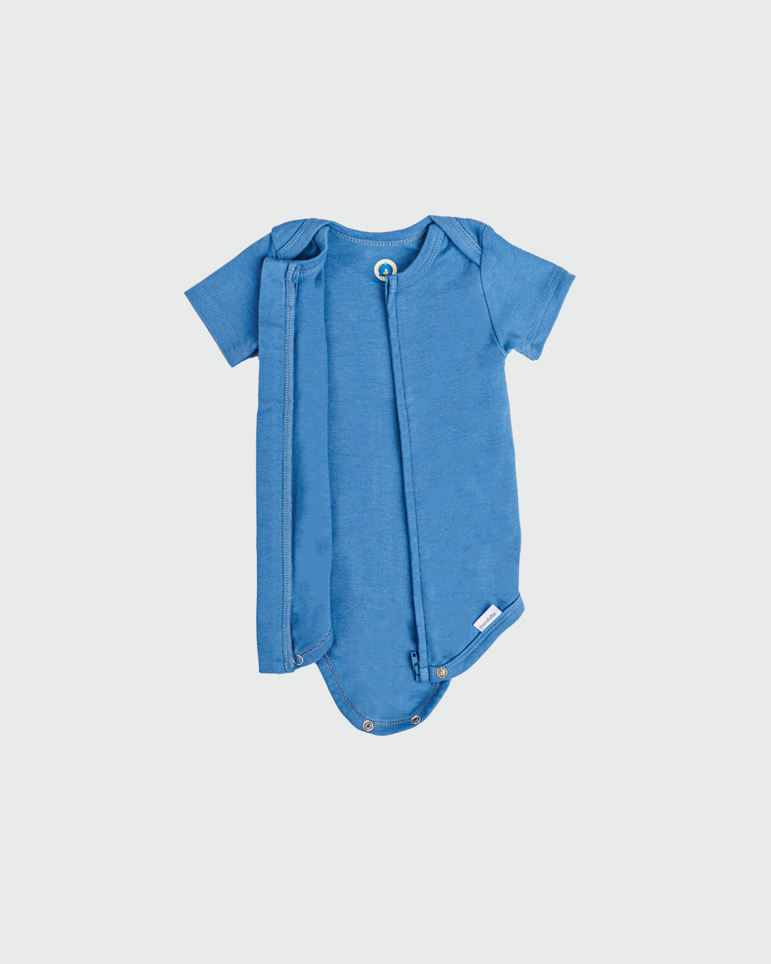 Short Sleeve Zipper Bodysuit in Denim, 9-12M - Dreambelles