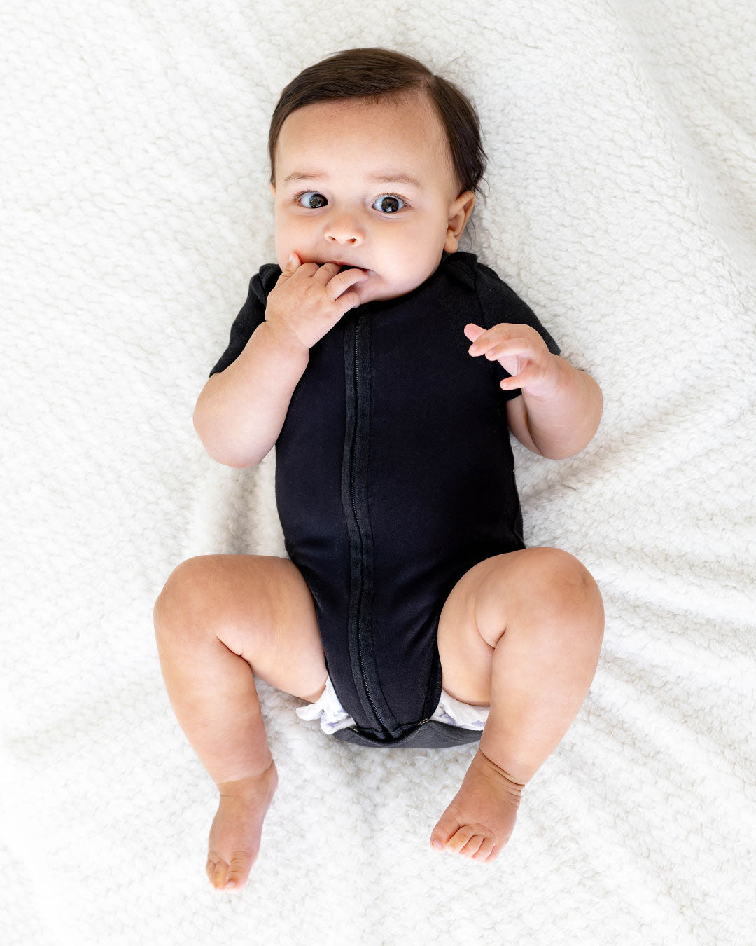 Short Sleeve Zipper Bodysuit in Eclipse, 3-6M - Dreambelles