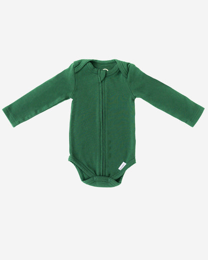 Long Sleeve Zipper Bodysuit in Hunter - Dreambelles