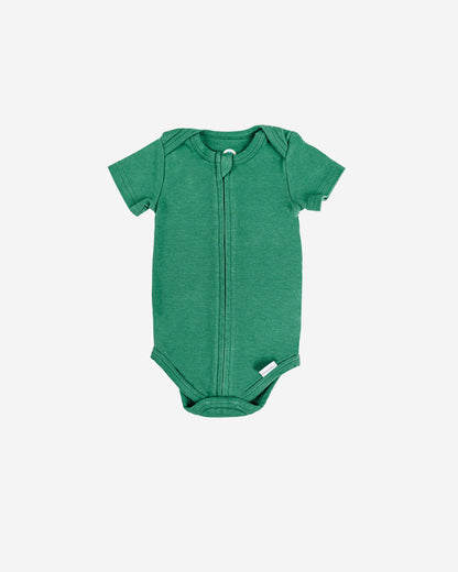Short Sleeve Zipper Bodysuit in Hunter, 3-6M - Dreambelles