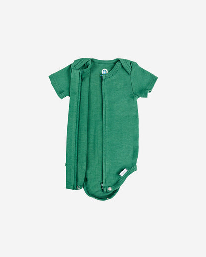 Short Sleeve Zipper Bodysuit in Hunter, 3-6M - Dreambelles