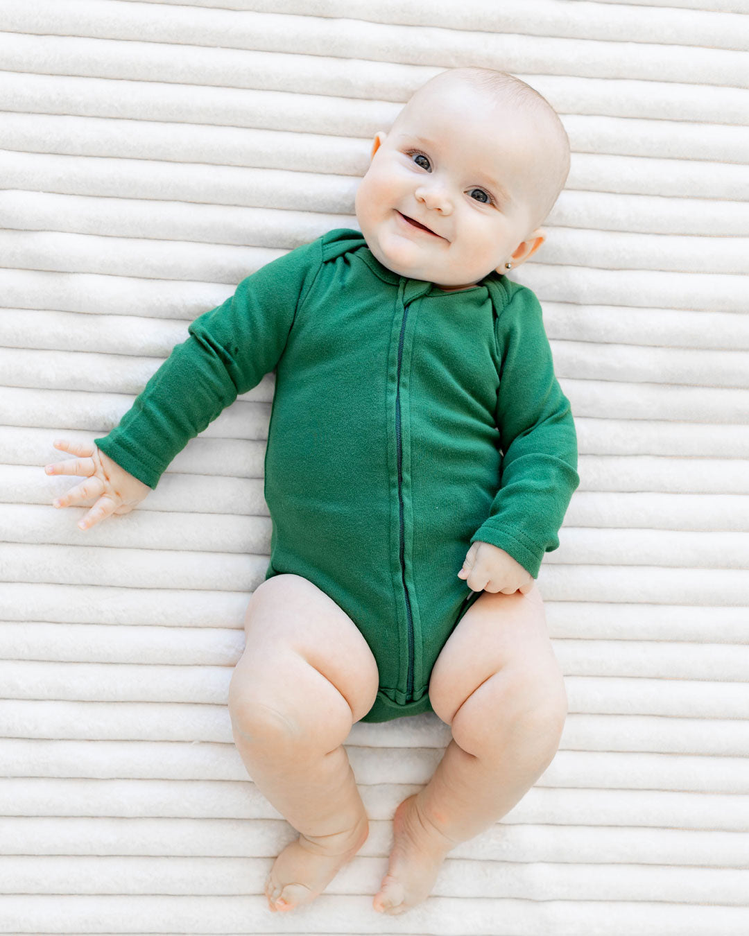 Long Sleeve Zipper Bodysuit in Hunter, 9-12M - Dreambelles