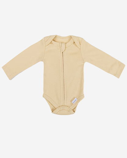 Long Sleeve Zipper Bodysuit in Latte - Dreambelles