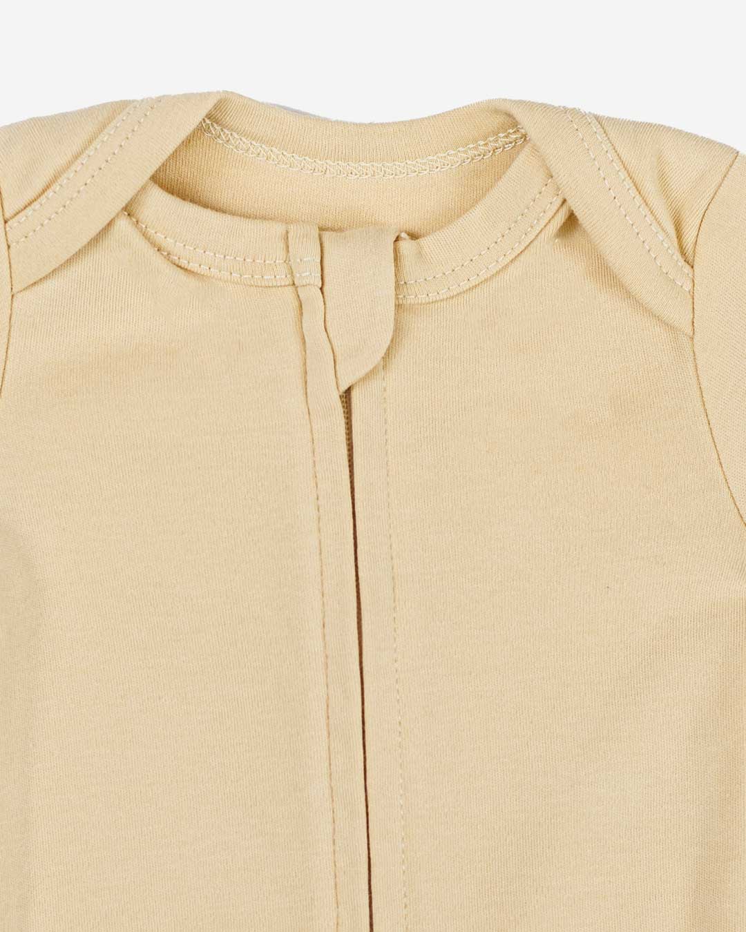Long Sleeve Zipper Bodysuit in Latte - Dreambelles