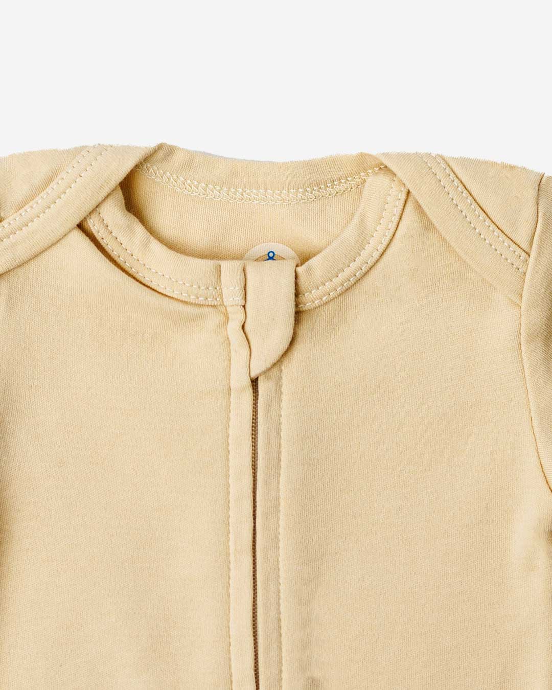 Short Sleeve Zipper Bodysuit in Latte, 3-6M - Dreambelles