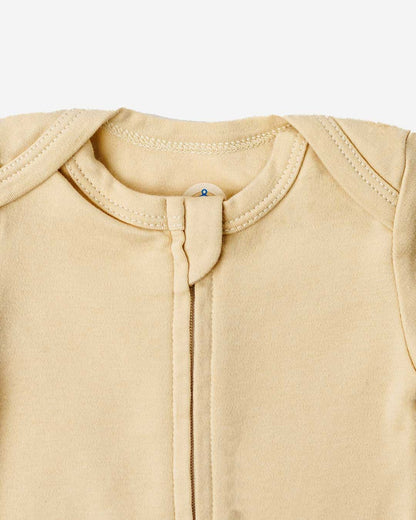 Short Sleeve Zipper Bodysuit in Latte, 3-6M - Dreambelles
