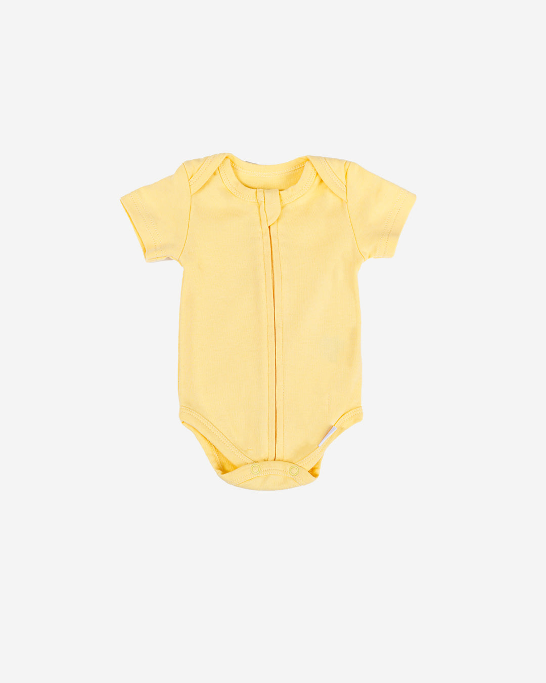 Short Sleeve Zipper Bodysuit in Lemon, 9-12M - Dreambelles