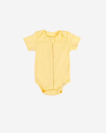 Short Sleeve Zipper Bodysuit in Lemon, 9-12M - Dreambelles