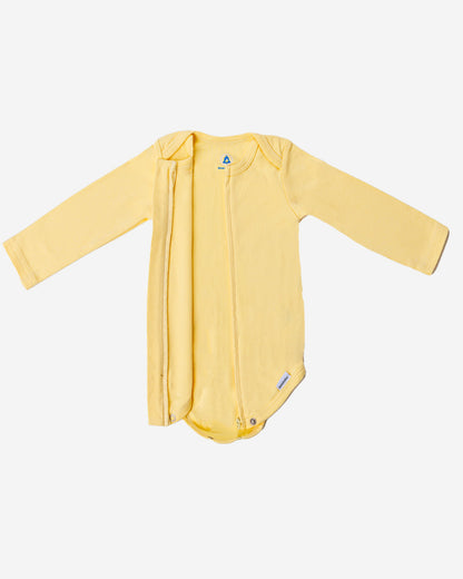 Long Sleeve Zipper Bodysuit in Lemon - Dreambelles