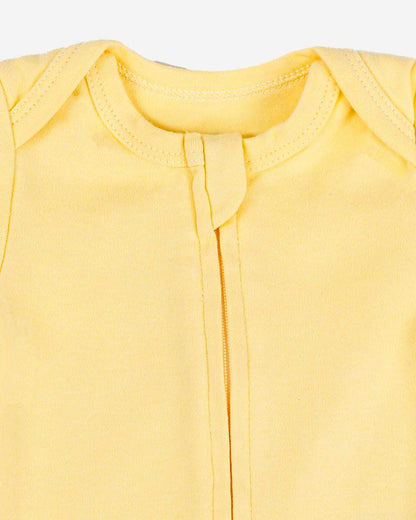 Short Sleeve Zipper Bodysuit in Lemon, 9-12M - Dreambelles