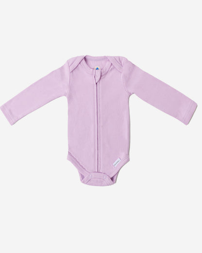 Long Sleeve Zipper Bodysuit in Lilac - Dreambelles