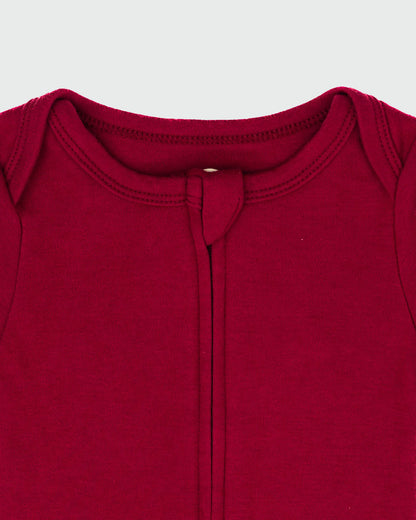 Long Sleeve Zipper Bodysuit in Maroon - Dreambelles