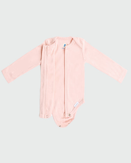 Long Sleeve Zipper Bodysuit in Peach - Dreambelles