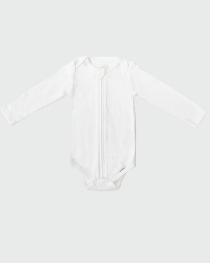 Long Sleeve Zipper Bodysuit in Pearl - Dreambelles