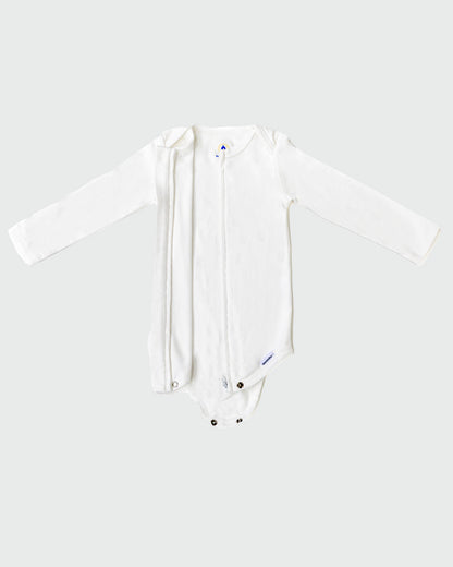Long Sleeve Zipper Bodysuit in Pearl - Dreambelles