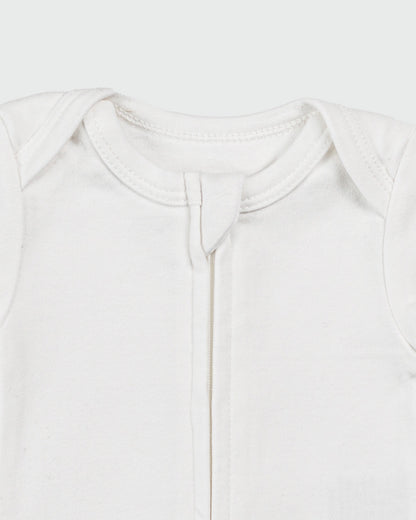 Short Sleeve Zipper Bodysuit in Pearl, 9-12M - Dreambelles