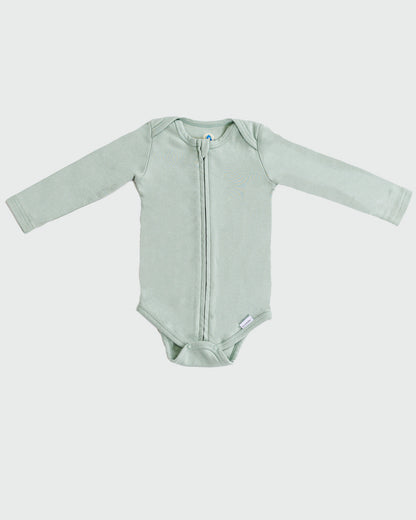 Long Sleeve Zipper Bodysuit in Sage - Dreambelles