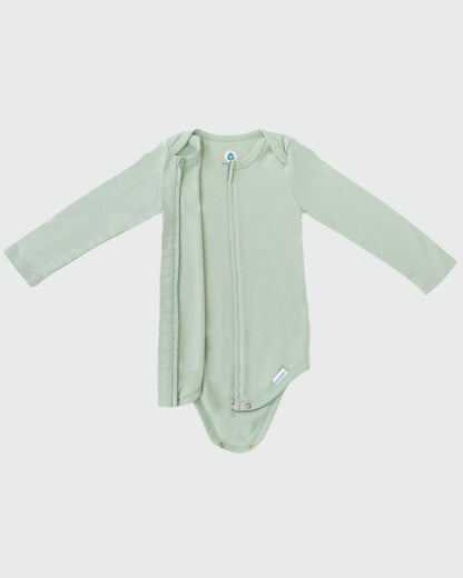 Long Sleeve Zipper Bodysuit in Sage - Dreambelles