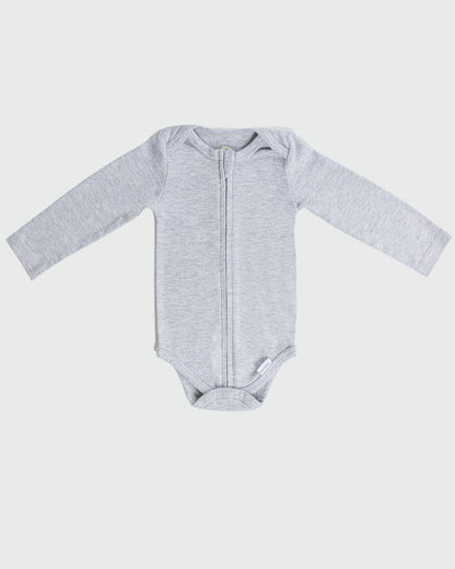 Long Sleeve Zipper Bodysuit in Storm - Dreambelles