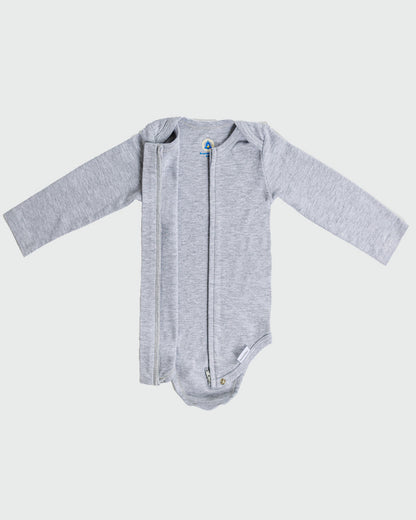 Long Sleeve Zipper Bodysuit in Storm - Dreambelles