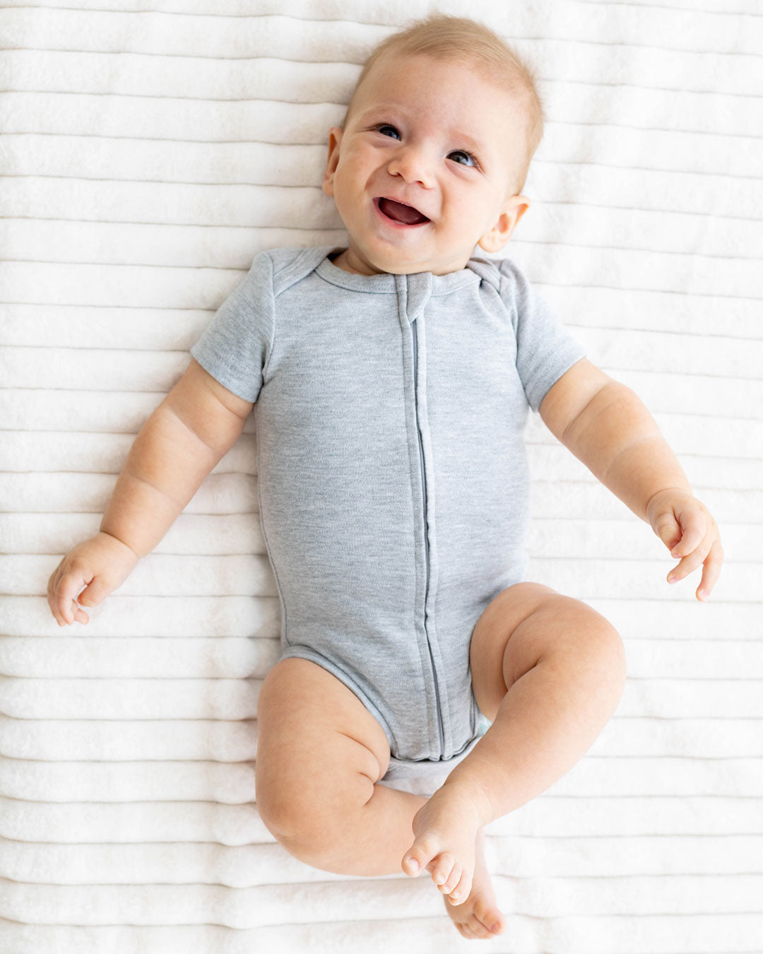 Short Sleeve Zipper Bodysuit in Storm, 9-12M - Dreambelles