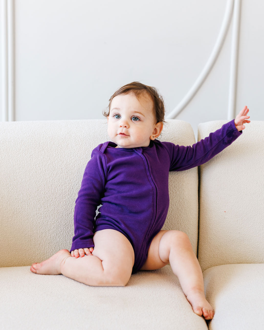 Long Sleeve Zipper Bodysuit in Violet, 9-12M - Dreambelles