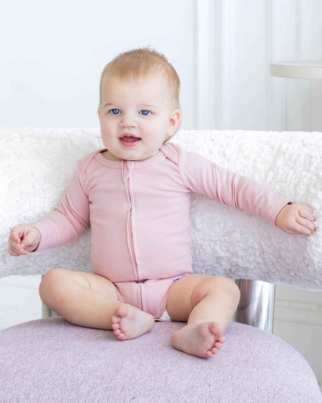 Long Sleeve Bodysuit in Peach - Dreambelles